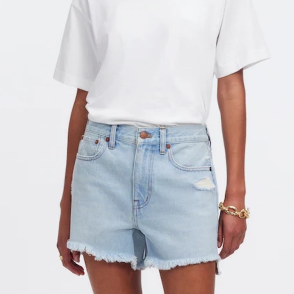 Madewell Pants - Madewell Light Blue Distressed Denim Mid Length Shorts